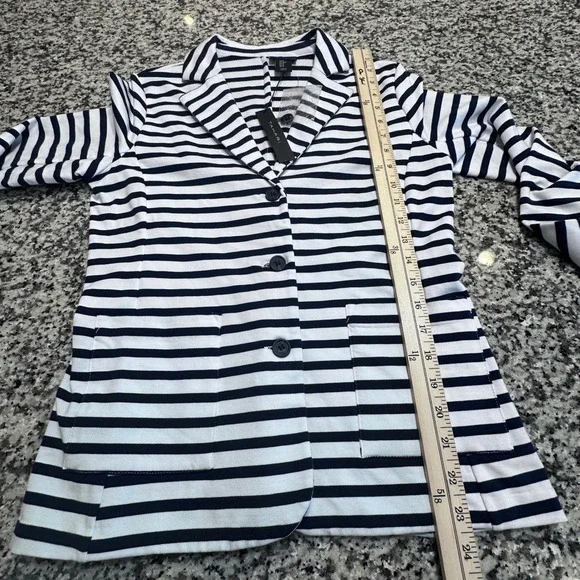 NWT TAHARI‎ Women's Striped Blazer Jacket Navy White Cotton Blend Size Medium - Picture 6 of 10